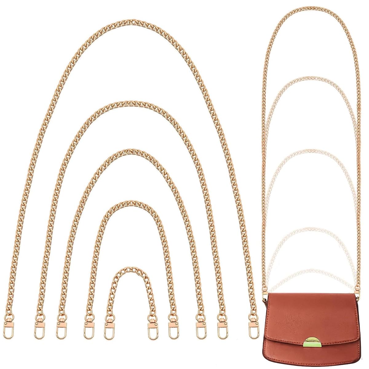 PALAY 5pcs Iron Flat Purse Chain Gold Crossbody Bag Straps Shoulder Belt Wallet Chain Extender Replacement Accessories for Purses Handbags DIY, with Metal Buckles - 5 Sizes PALAY 5pcs Iron Flat Purse Chain Gold Crossbody Bag Straps Shoulder Belt Wallet Chain Extender Replacement Accessories for Purses Handbags DIY, with Metal Buckles - 5 Sizes